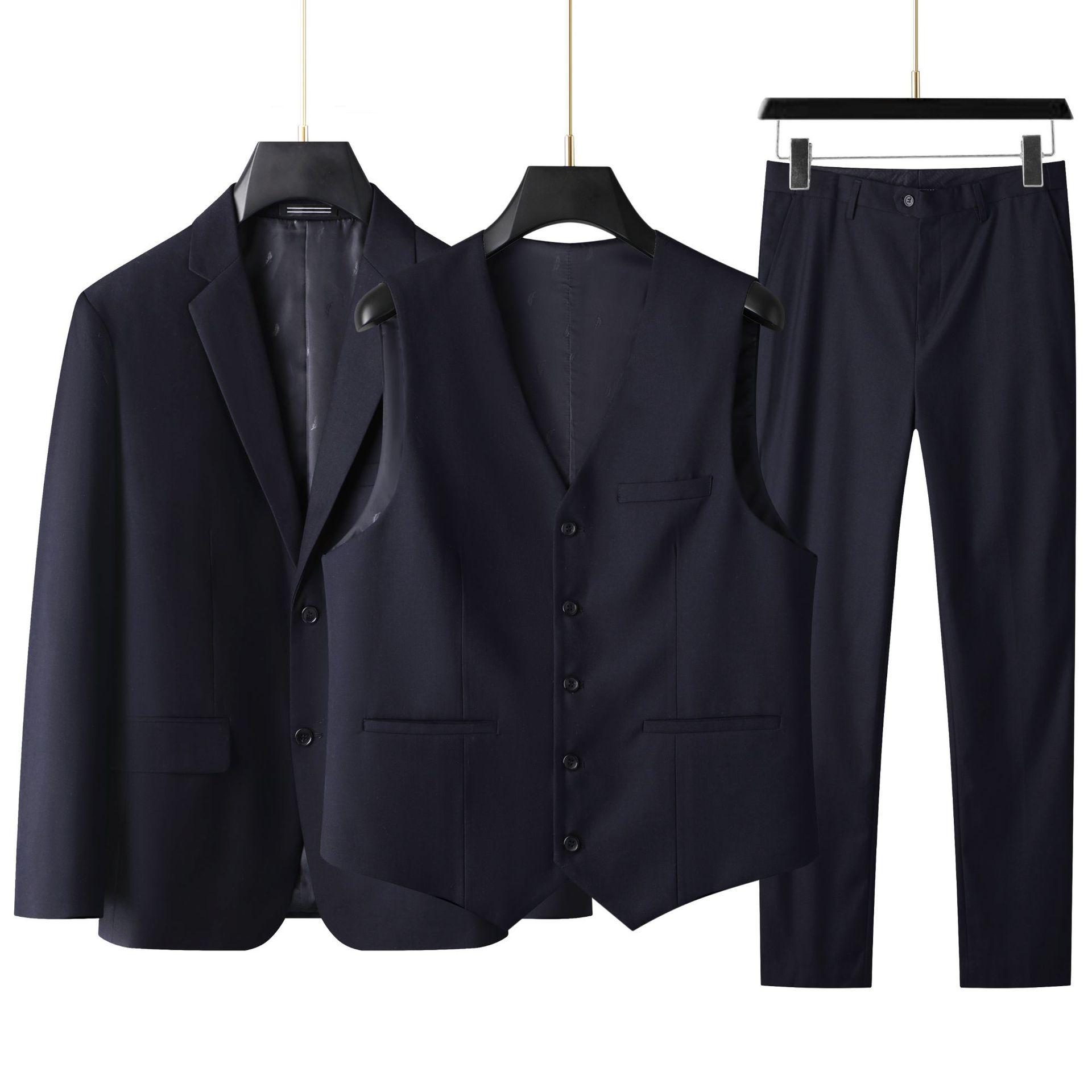 Herrenanzug in großen Größen (Anzug + Weste + Hose) Plus Fat Fat Business Formale Hochzeitskleid 3 Sets FourSeasons 195 navy blau