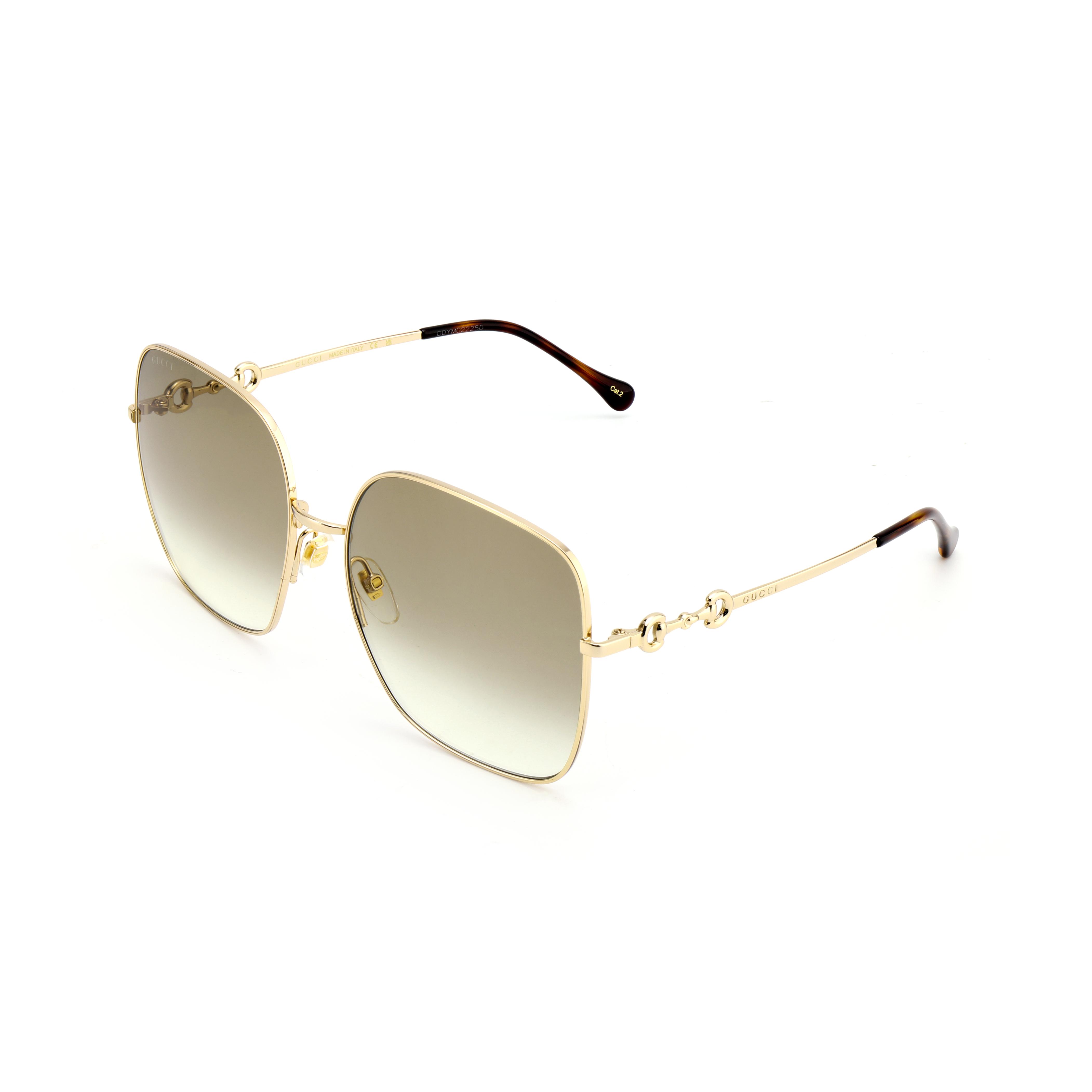 Gucci Horsebit Serie Seitenbuchstaben Gravur Quadratische Vintage Sonnenbrille Damen Sonnenbrille Braun GG0879S-002 Dust Bag+Eyeglass Case (Random Color)