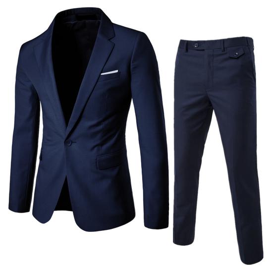 2 Teile/satz Männer Business Blazer Anzug Hosen Set Revers Langarm Single Button Taschen Anzug Mantel Slim Fit Lange Hosen arbeitskleidung L navy blau