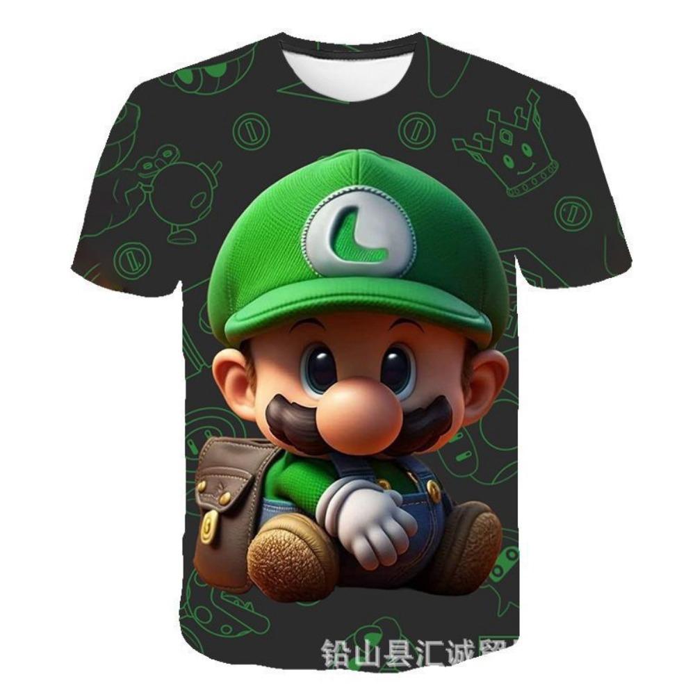 Neues Mario Kurzarm 3D-Druck Eltern-Kind T-Shirt Anime Cartoon Kurzarm Rundhals Sommer Kinderbekleidung 160 green