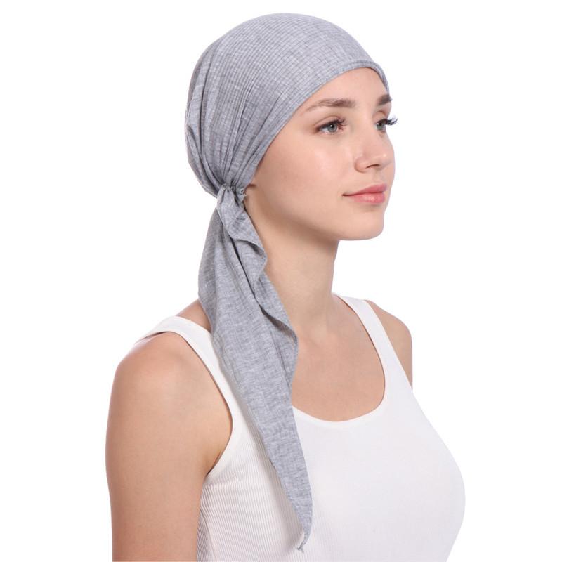 Elastische Baumwolle Einfarbige Wickel-Kopftücher Hüte Muslimischer Turban Haube Für Frauen Innen-Hijab-Hut Mode Damen Turbane Mützen beige