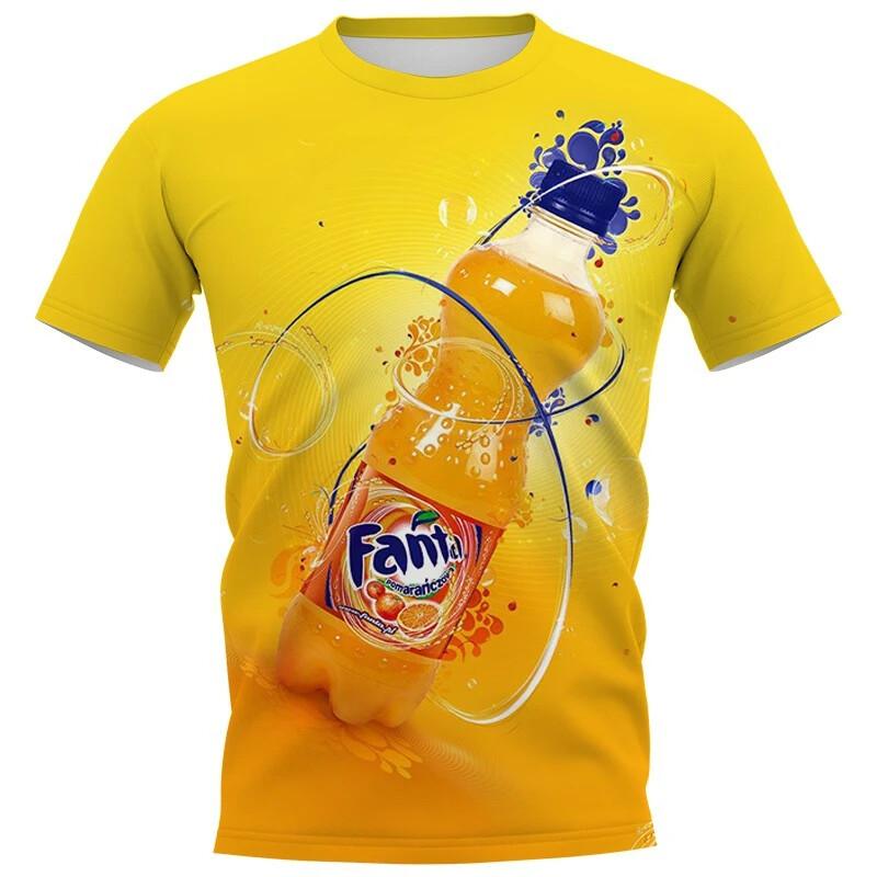 Mode Cooles Gelbes T-Shirt Fanta Getränk Bier 3D Gedruckter Stil Lässig Schnelltrocknendes T-Shirt Rundhals Herren Tops 4XL