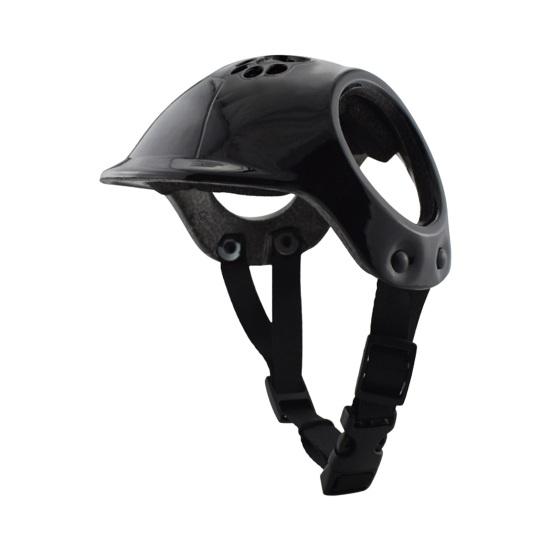 Haustierhelm mit Ohrlöchern, Hunde-Sicherheitshut, winddicht, verstellbar, Welpen-Motorradhelm für Reiten im Freien, Wandern, Radfahren schwarz