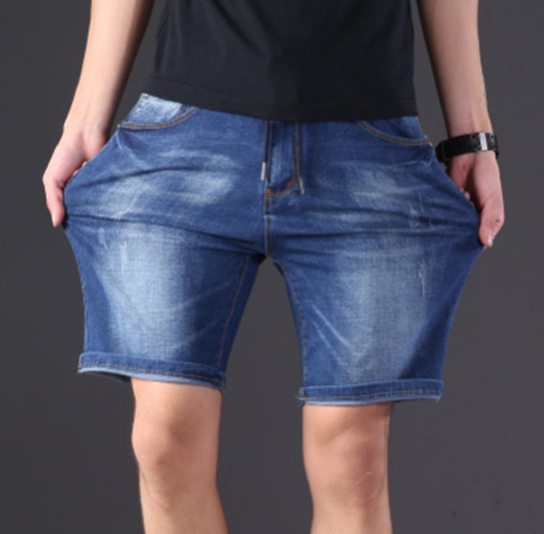 Übergroße Herren-Denim-Shorts, elastische Taille, Fünf-Punkt-Hose, knielange, lockere Shorts, Übergröße, hellblaue gerade Shorts, Herren, SL-9XL XXXL blau