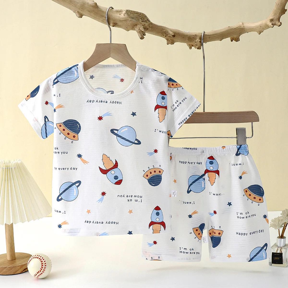 Kinder Kleidung Sommer Kurzarm Hause Nachtwäsche Kinder Sets Kinder Kleidung Junge Mädchen T-shirt shorts Baumwolle Anzug Baby 80 weiß