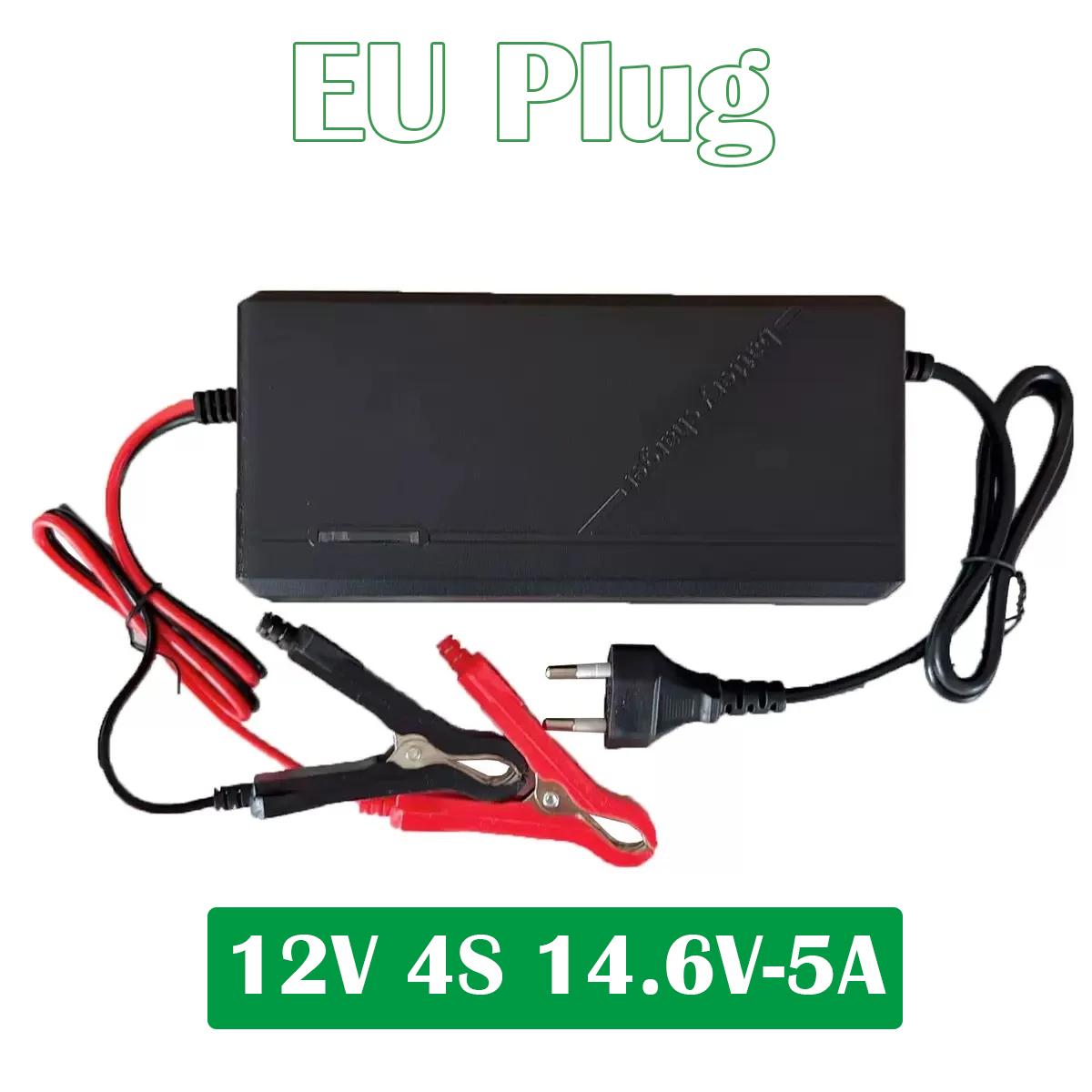 LiFePo4 Ladegerät 12V 24V 5A 10A Autobatterie-Ladegerät 110-220V Intelligentes Batterieladegerät 14.6V 29.2V Schnellladegerät Für Auto Schnellladung Mit Krokodilklemme 14.6V 5A schwarz