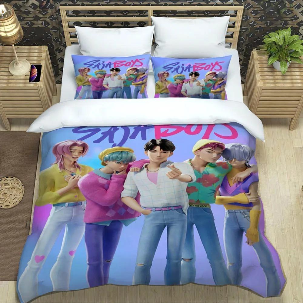 Kpop Dämonenjäger Bedruckte Bettwäsche-Sets Exquisites Bettwaren-Set Bettbezug Steppbett-Set Bettwäsche-Set Luxuriöses Geburtstagsgeschenk EU Single(135*200cm)3pcs