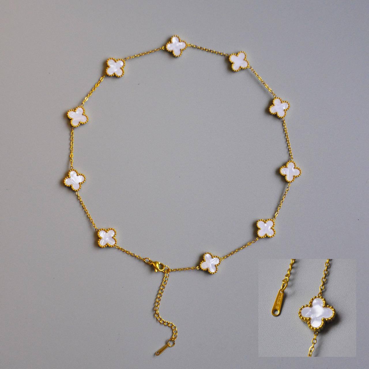 Doppelseitige Halskette mit Kleeblatt und 10 Blumen, 18 Karat Kleeblatt-Halskette für Damen, Premium Sense-Halskette aus Titanstahl