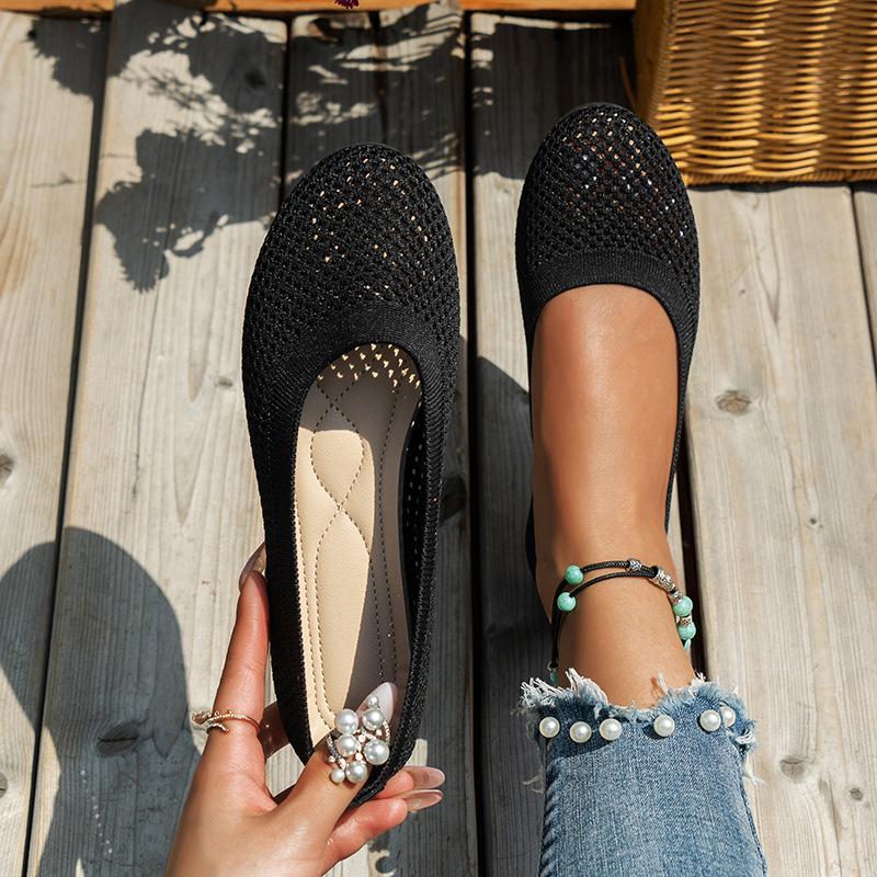 Damen Frühling Herbst Neue Mode Runde Zehe Flache Ballerinas Bequem Atmungsaktiv Mesh Lässig Barfußschuhe 41 schwarz