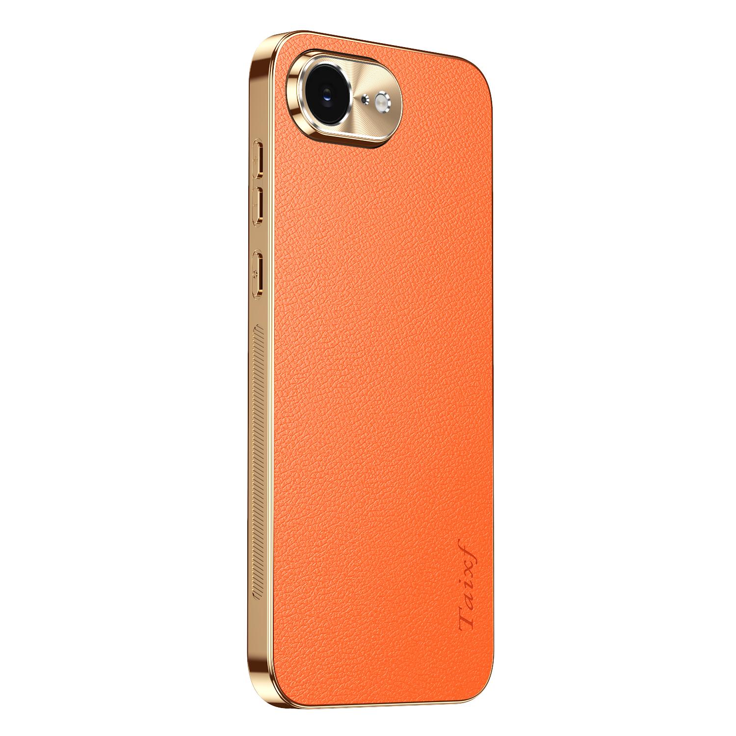 Hülle für iPhone 16E Lederbeschichtung Stoßfeste Hülle für iPhone 16 15 14 13 Pro Max Textur Litschi-Muster Hüllen Bumper Schale iPhone 13 Pro Max orange