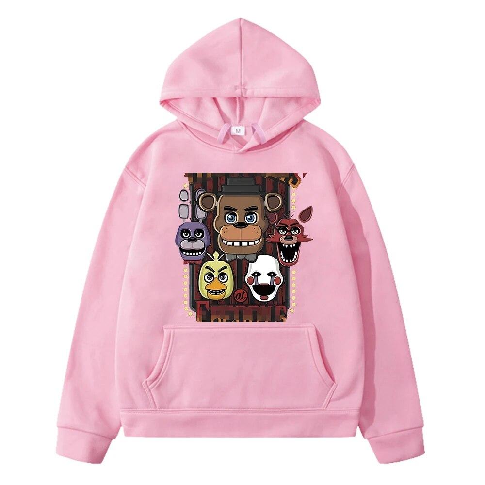 FNAF Herbst Hoodies Jungen Kleidung Fleecing Sweatshirt y2k Sudadera Pullover Bär Kaninchen Grafik Anime Hoodie Kinder Kleidung Mädchen 140 rosa