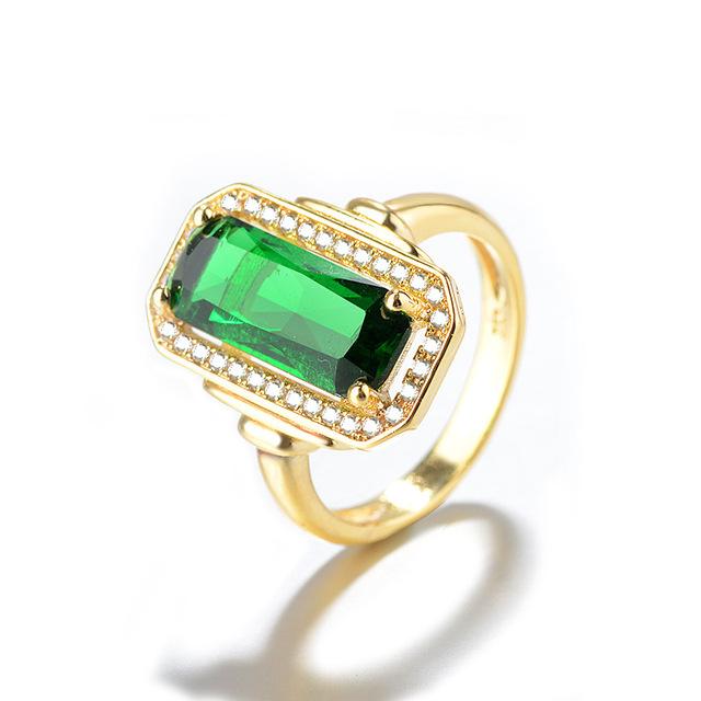 Solide 14 k Gold Schmuck 1 Karat Türkis Ring Box Für Frauen Silber 925 Schmuck Ringe Grün Smaragd Topas frauen Hochzeit Anel Ring 7 gold