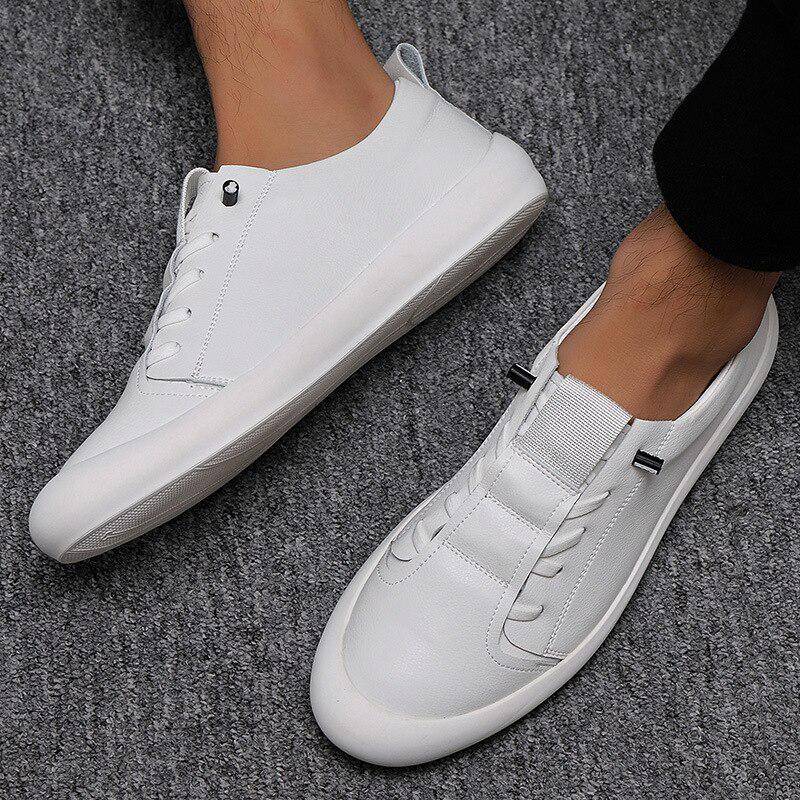 100% echtes Leder Schuhe Herren Sneakers Ins Mode Herren Weiße Schuhe Cool Street Junger Mann Schuhe 44 weiß