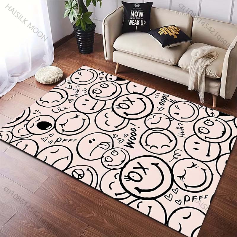 Auswahl mehrerer Größen Kreativer Teppich mit Smiley-Gesichtsmuster für Wohnzimmer Schlafzimmer Sofa Heimdeko Rutschfeste Bodenmatte Große Größe 150x200cm (59x79in)