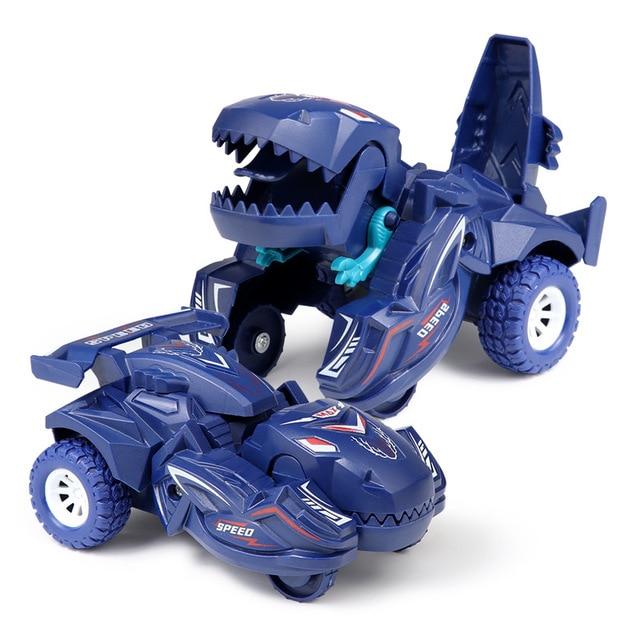 Neues transformierendes Dinosaurier-Auto, Verformungsauto, Spielzeug, Trägheitsschiebe-Dino-Auto, automatische Transformation, Spielzeug für Jungen, erstaunliche Geschenke, Kinderspielzeug blau