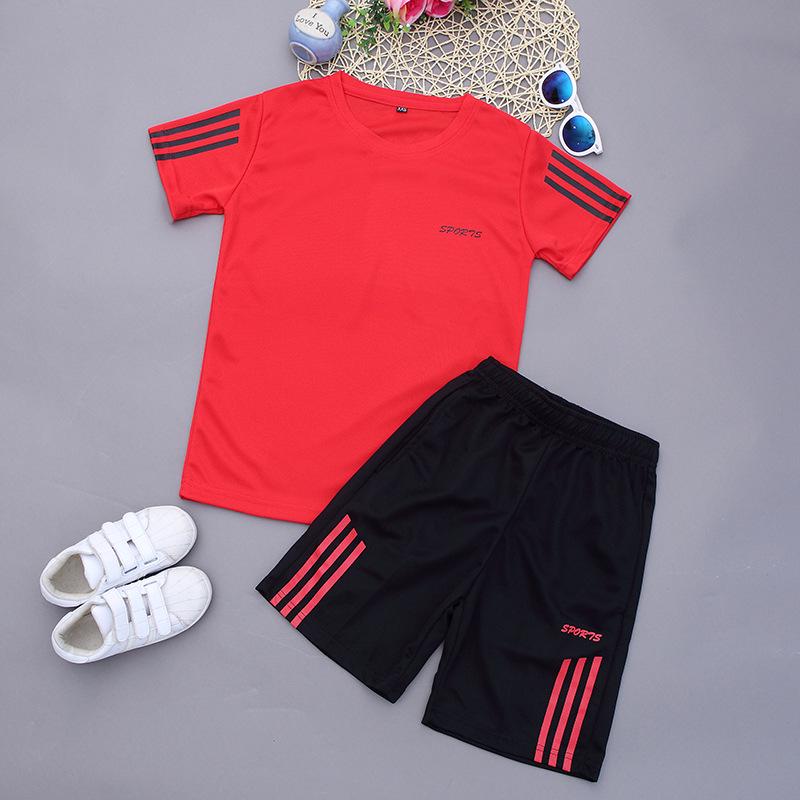 Sommer kinder Sport Anzug 2021 Neue Jungen Schnell Trocknend Kurzen ärmeln Kleidung Jungen Grundschüler Laufen Zwei-stück Anzug 130