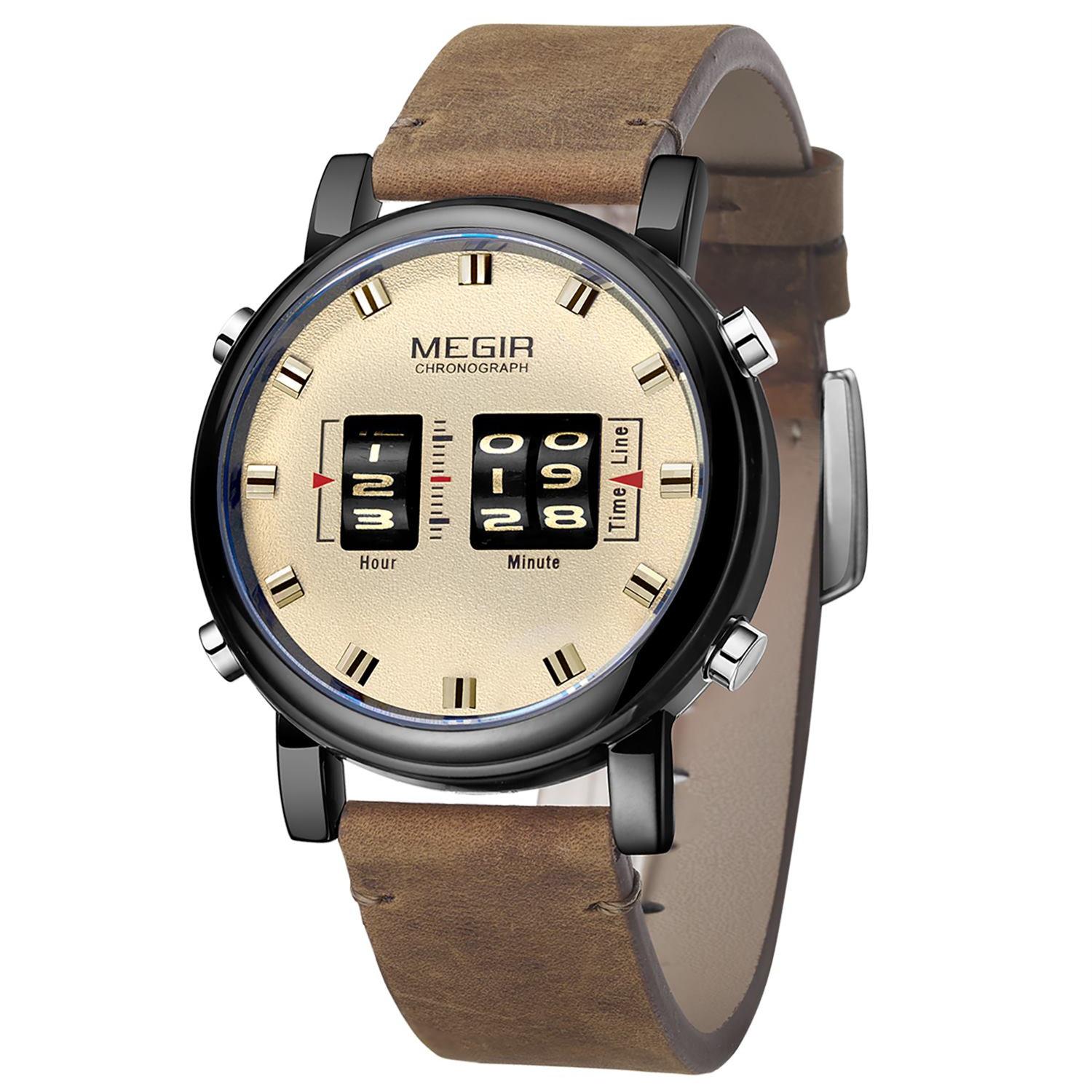 MEGIR Neue Mode Herren Uhren mit Lederband Top Marke Luxus Sport Quarzuhr Männer Relogio Masculino Armbanduhren braun schwarz