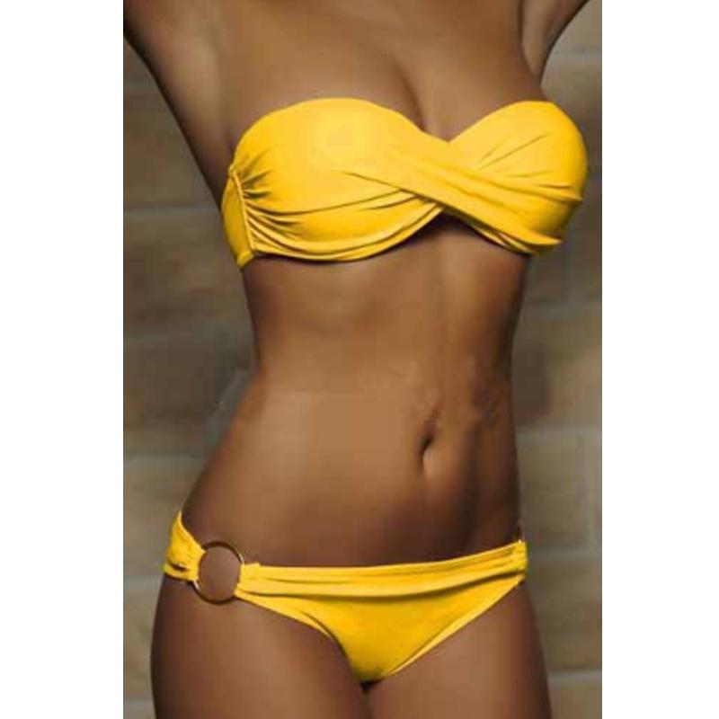 Zweiteiliges Bikini-Set für Damen, gepolstertes BH-Oberteil, Bikini-Trikin-Unterteil, Strand-Badeanzug, Badebekleidung L gelb