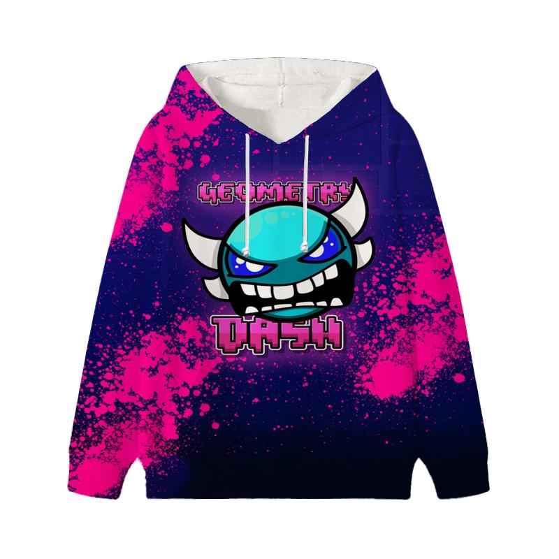 Angry Geometry Dash Hoodie Kinderkleidung Kind Mädchen Jungen Sweatshirt Manga Hoody Baby Casual Pullover Sportbekleidung 120 violett