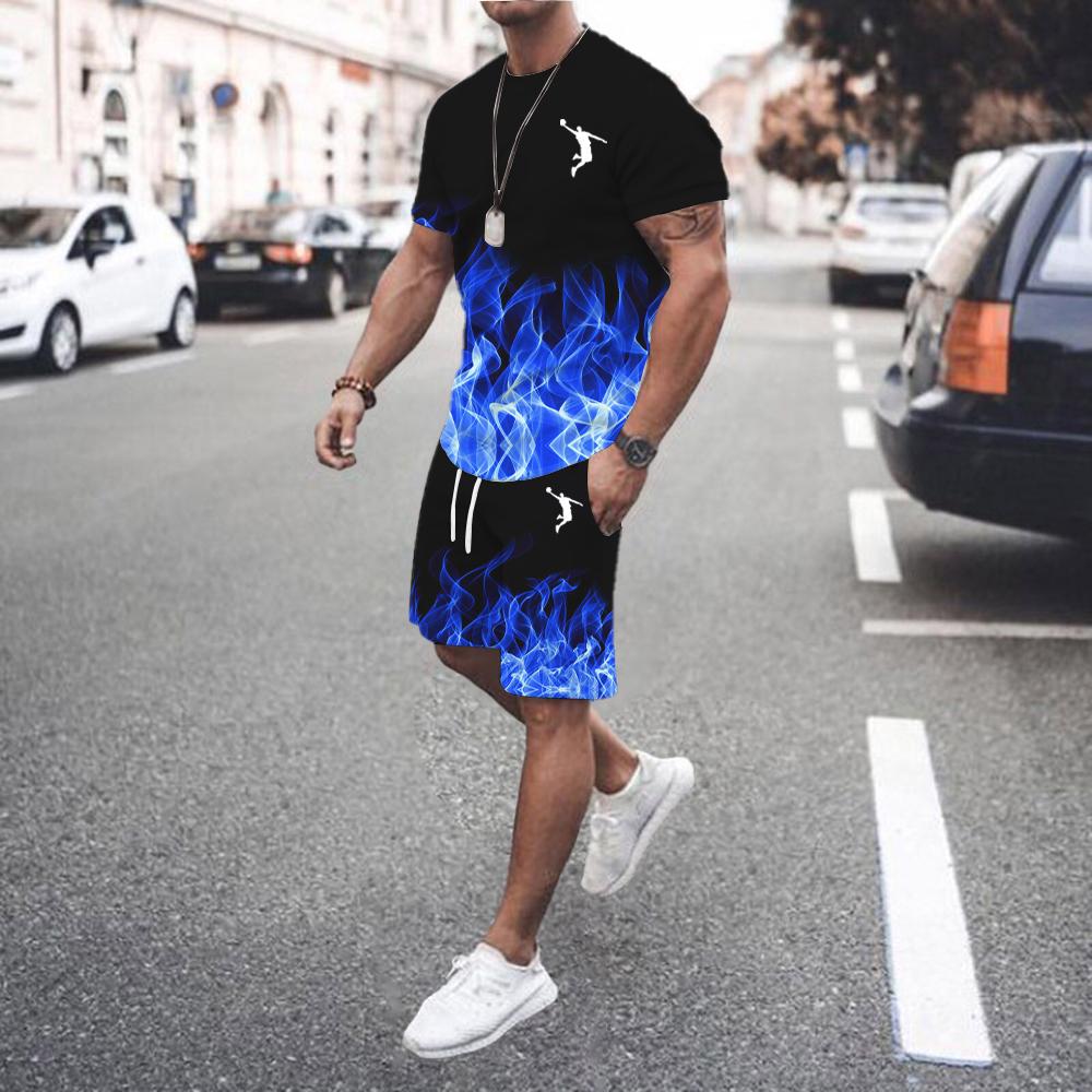 2024 Sommer Beliebte Herren T-Shirt + Shorts Set Herren Sport Set Bedrucktes Freizeitmode Kurzarm T-Shirt Set Herren Jogging Set 6XL