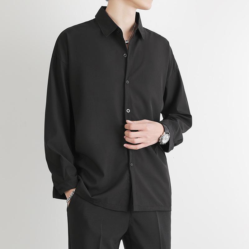 Neu Japanischen Casual herren Langarm Hemd Männer Lose Einfarbig Große Größe Hemd Männer Droopy Revers Zoll Hemd 5XL schwarz