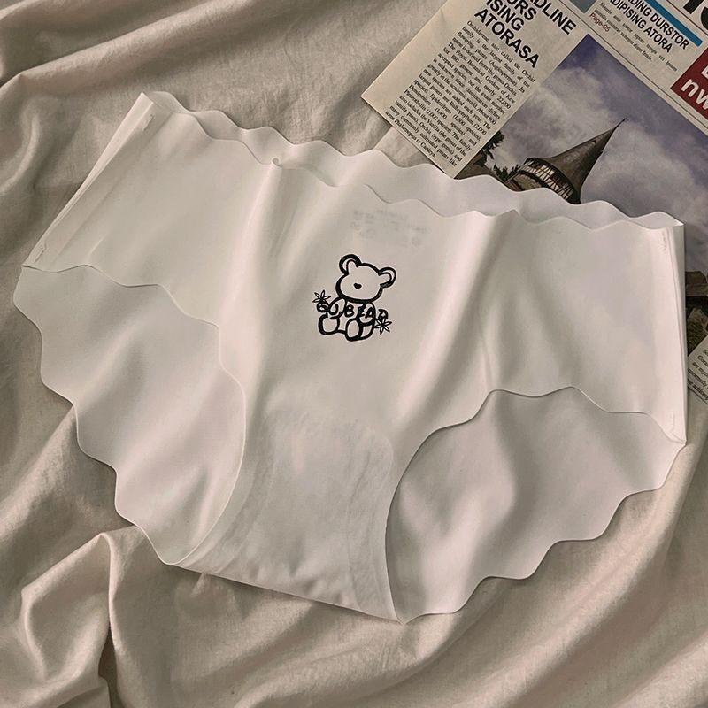 Dünne, gewellte nahtlose Unterwäsche aus Eisseide für Damen, atmungsaktiv, schnelltrocknend, mit Muster bedruckt, aus reiner Baumwolle, im Schritt, Damenunterwäsche XL weiß