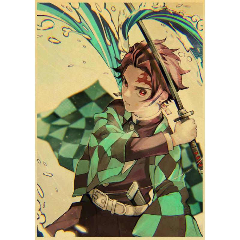 Klassische Anime Demon Slayer Poster Ästhetische Retro Kraft Papier Poster Home Decor Wand Aufkleber Schlafzimmer Bar Cafe Kunst Malerei 30x21cm