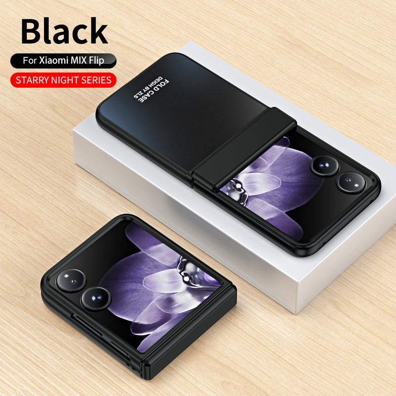Luxuriöse, einfarbige Klapphülle mit gehärtetem Glas, 3-teilig, für Xiaomi Mix, Flip, stoßfeste, klare, harte PC-Hülle für schlanke Telefone Xiaomi Mix Flip schwarz