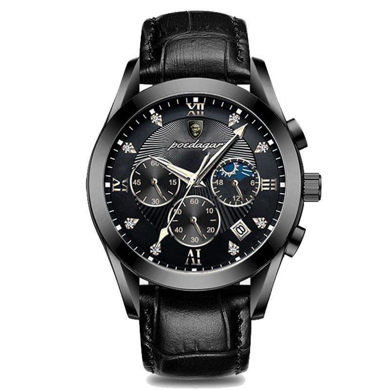 Männer Uhr Neue Top Marke Luxus Wasserdicht Leucht Sport Armbanduhr Edelstahl Quarz Militär Echtes Leder Männliche Uhr schwarz