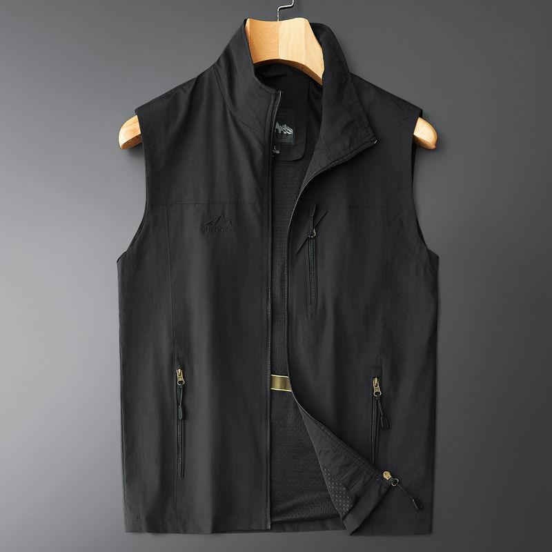 Große Größe Herren Frühling Sommer Dünne Weste Ärmellose Jacke Stehkragen Weste Lässige Weste 2XL schwarz