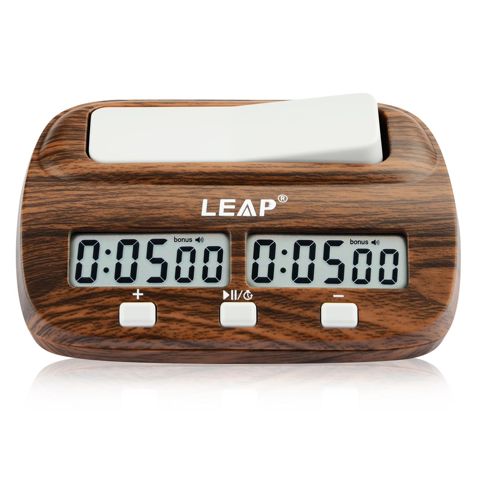 LEAP Schachuhr Digitaler Schachtimer mit Verzögerung und Bonus Professional für Brettspiele Timer Holz braun