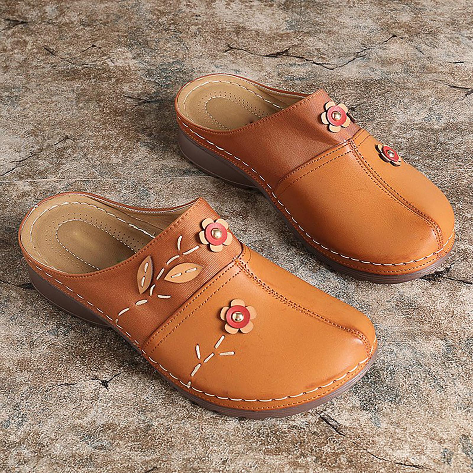 Damen Gracosy Clogs Schuhe Leder Loafer Slip On Pantoletten Antil Slip Strandsandalen 36 braun