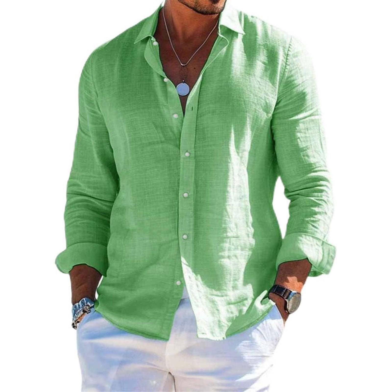 Herren Langarm Leinenhemd Kentkragen Hemd Business Casual Hemd Businesshemd Regular Fit Hemd L hellgrüne