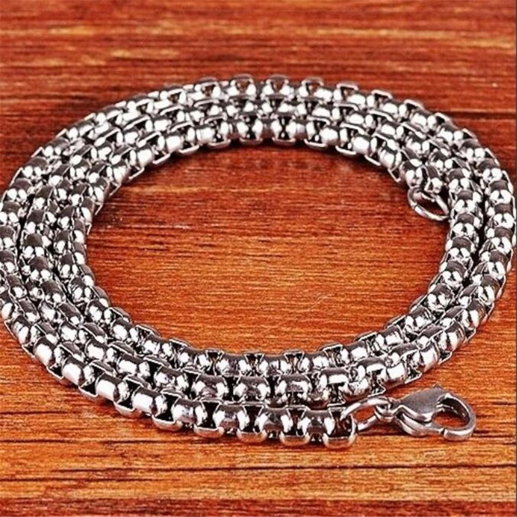 Retro-Modetrend, wilde, einfache Herrenschmuck, quadratische Kunstperlenkette, modische Halskette 50cm silber