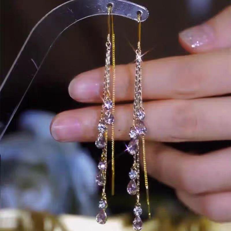 Elegante bunte Tropfen-Strass-Ohrringe mit Quasten-Design, luxuriöser Vintage-Schmuck im eleganten Stil, Legierung, trendiges Dekor für Frauen, Party-Schmuck, Geschenk violett