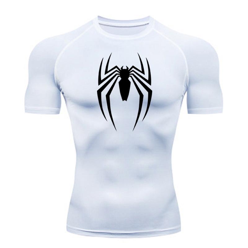 Sommer-Lauf-T-Shirt für Herren, kurzärmelig, Kompressionsshirt, Fitnessstudio, Sportoberteil, Weiß und Schwarz, schnelltrocknend, atmungsaktiv, MMA-Fitnessbekleidung L white