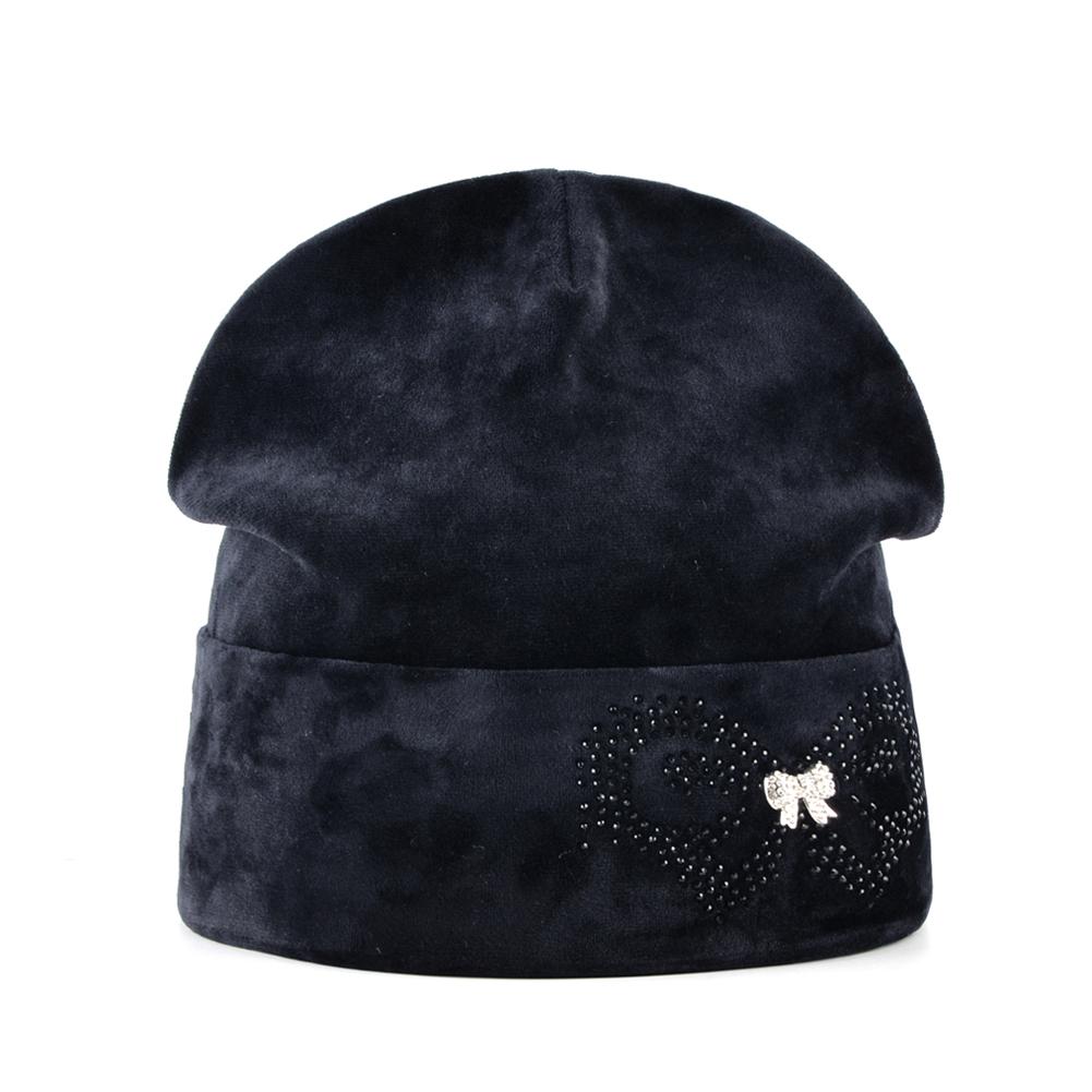 Winter Mützen Hut Für Frauen Strass Schmetterling Samt Hüte Damen Himmel Dicke Mützen Hüte Femal 55-58CM schwarz