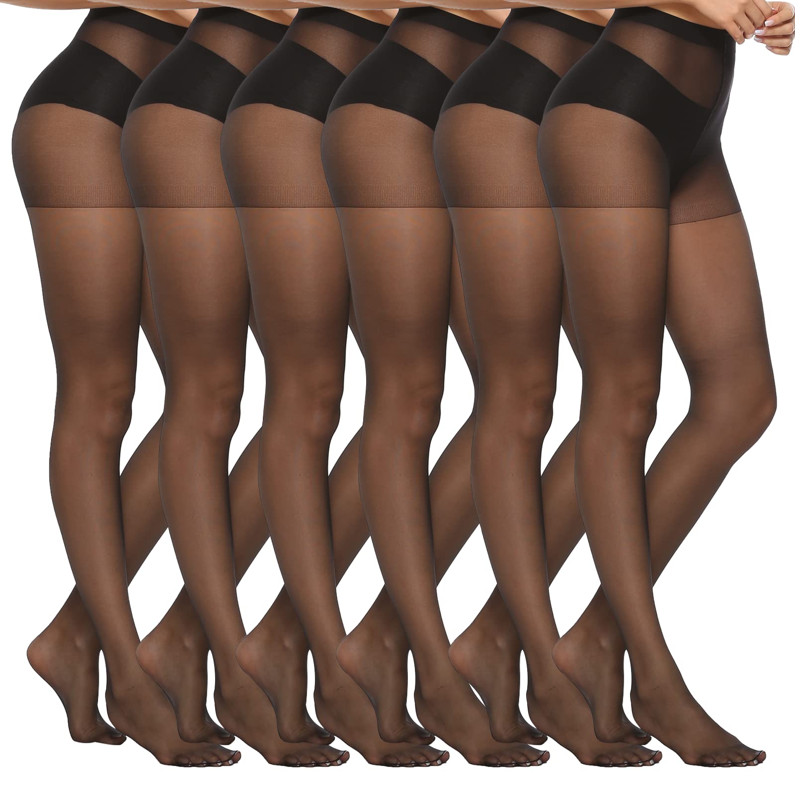 Kave 6 Paar 20D Damen Feinstrumpfhosen Ultra Dünn Hoher Bund Strumpfhosen Oberschenkelhohe Strümpfe Büro Damen Socken Schwarze Strumpfhose 60-75kg black