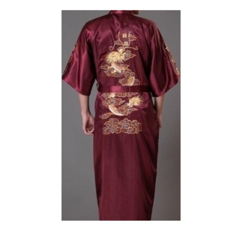 Herrenbekleidung im ethnischen chinesischen Stil, Herren-Dalong-Bademantel, Bademantel, Drachenrobe, Tang-Anzug, Pyjama, Nachthemd, Home Service, bestickter Dalong M wein rot