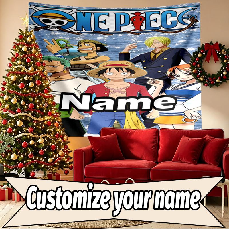Benutzerdefinierter Name Personalisierte One Piece Druck Wandteppich, Wandkunst Dekoration, Schlafzimmer, Wohnheim, Wohnung, Wohnzimmer, Party Kulisse, Geschenk zum Geburtstag 100cmx150cm white