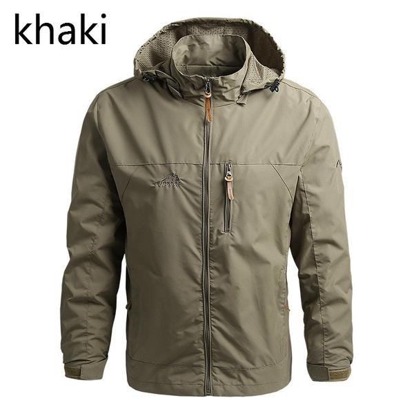 2021 mode Marke Wasserdichte Jacke Regenmantel herren Sportswear Outdoor Mit Kapuze Soft Shell Jacke Regendicht Jacke XXXL khaki