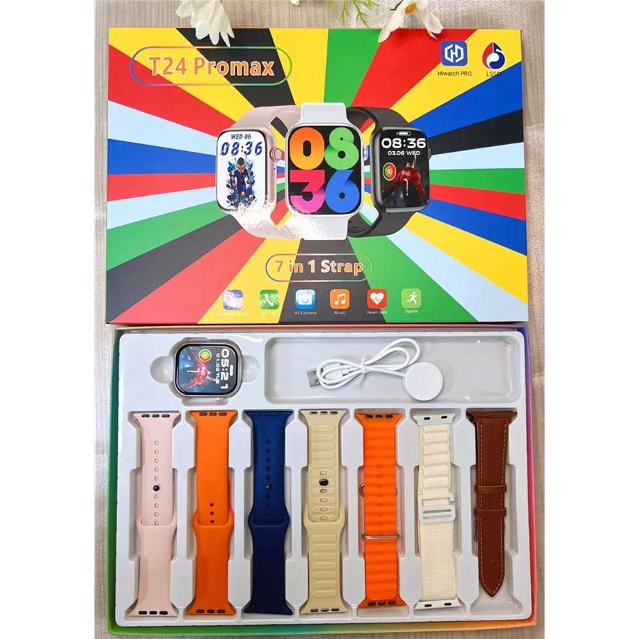 7 in 1 Smartwatch T24 Pro Max Sportuhr für Männer Frauen Bluetooth Anruf Blutdruck Sauerstoff Smartwatch rosa