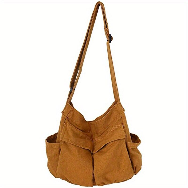 Frauen Vintage Handtasche Leinwand Teenager Schulter Tragetaschen Messenger Bags Damen Casual Handtasche Umhängetasche Geldbörse khaki