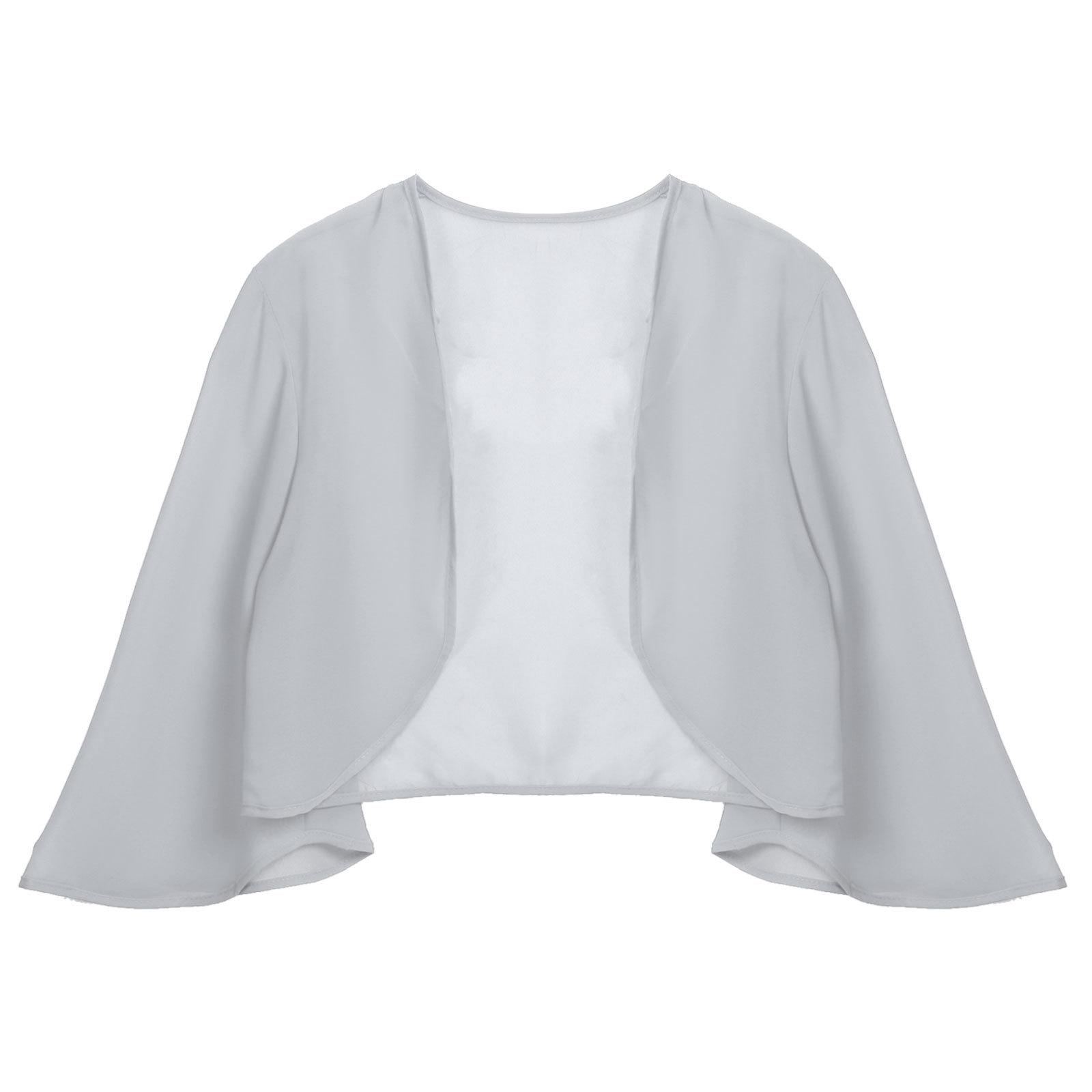 Eleganter Bolero für Damen, 3/4-Ärmel, Chiffon-Cardigan, Hochzeit, Party, Brautkleid, Überzüge XL grau