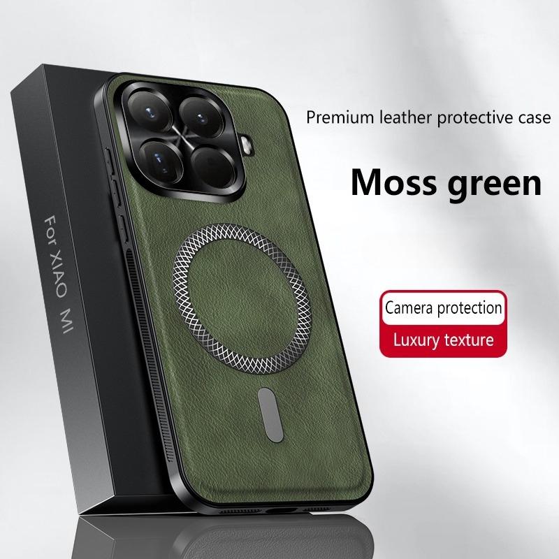 Hülle für Xiaomi 15T Pro PU Leder Kabelloses Laden Magnetisch Stoßfest Hülle für Xiaomi 15T 15TPro 14T Pro Handy Schutzhülle Xiaomi 14t grün