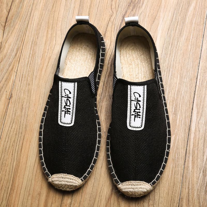 Herren Sommerschuhe aus Canvas zum Hineinschlüpfen: Atmungsaktive Leinwand-Strohweberei, Stoßdämpfende Freizeitschuhe für Paare 42