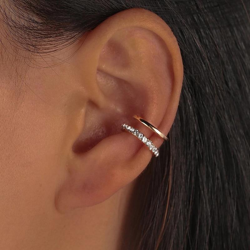Exquisite, nicht durchbohrte Doppelschleifen-CZ-Ohrclip-Ohrringe für Frauen, Knorpel-Fake-Piercings, Ohrringe, 1 Stück silber