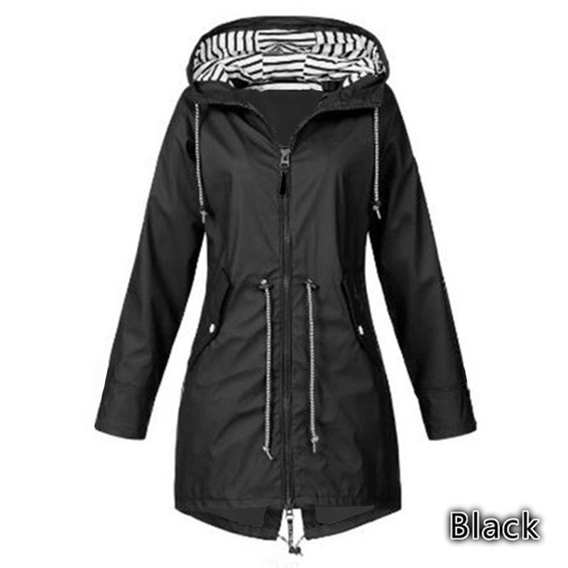 Damen Regenjacke Langarm Regenmantel Wandern Laufmantel Modejacken M schwarz