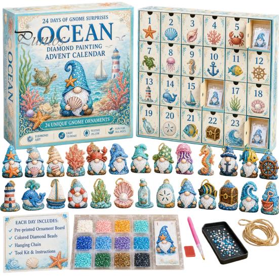 Komplettes Faux-Diamant-Kunst-Set Halloween-Gnom Adventskalender, Weihnachten DIY Countdown Überraschung für Kinder Erwachsene Bastelset, Handgefertigte Hängeornamente C