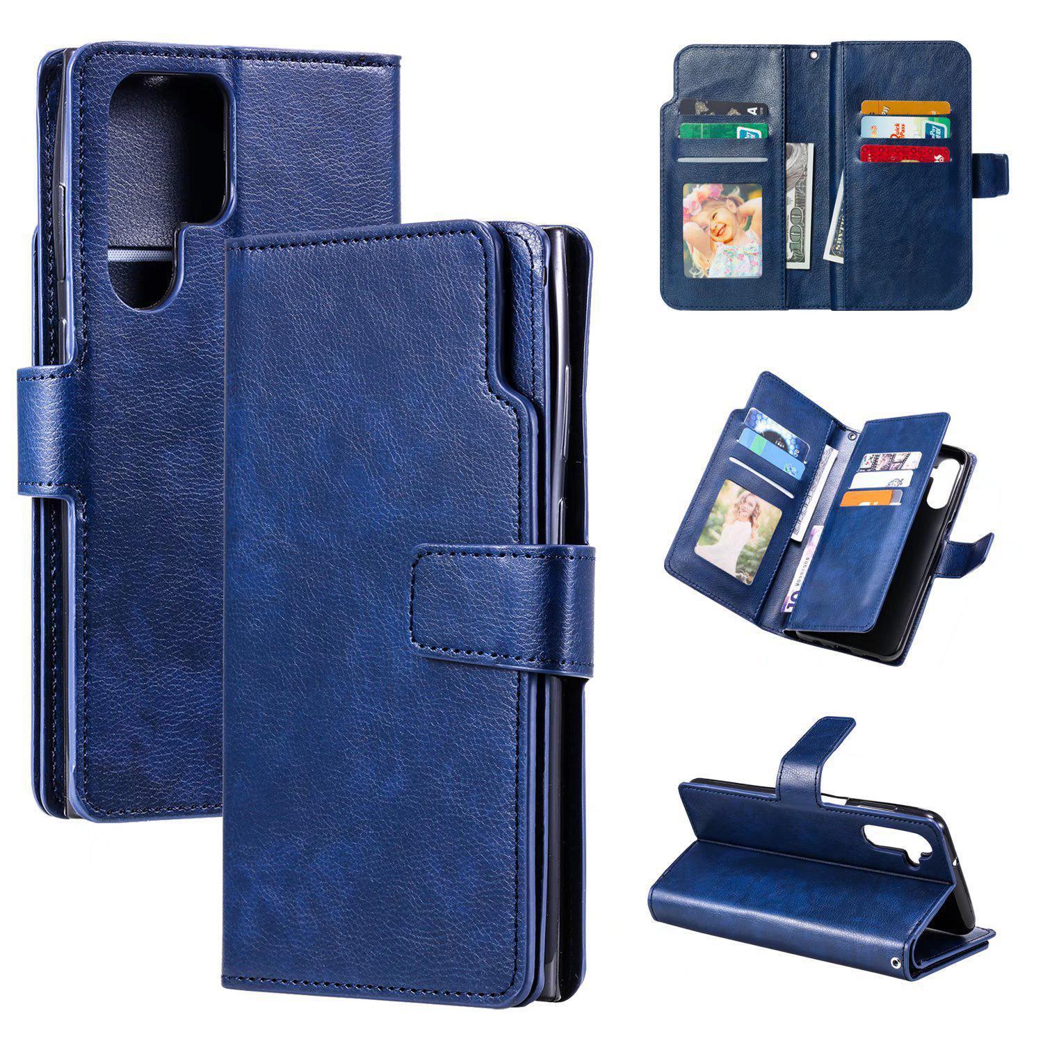 Retro 9 Kartenhalter Brieftasche Flip Ledertasche für Samsung S23 S22 S21 S20 Ultra Plus S21 S20FE Note20Ultra A14 A54 A53 /iPhone 15 14 13 12Pro Max XSMAX Samsung S21 Plus blau